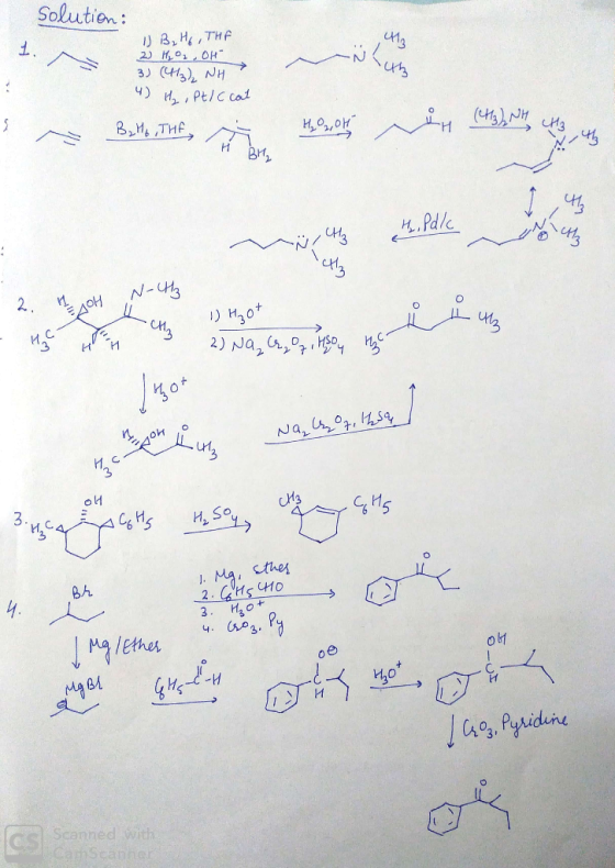Solution : 1) B, H. THE 2) но. Он 3) (м.), Jн ? 4) H₂ , Pt/C cat (и). Мн. В, ли, а мяса, ян Hy Pdlc N-CH3 2. треба у и, о“ ,