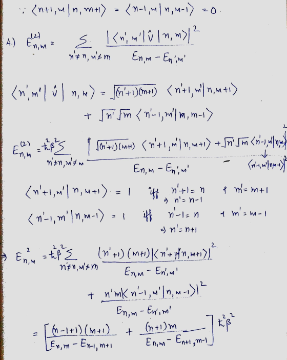 12) enti, mln, mi) (n-1,min, m-1) =0 |<n; m l ll ln,m m)? nin, mt m En,m - Enim 4.) E viu (nim n, m) = Jen+1)(m+1) <nt