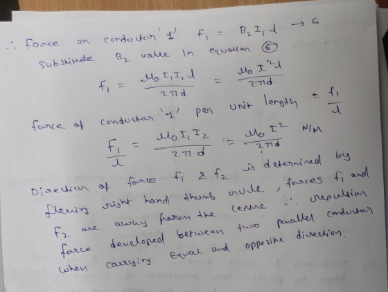 2Td A 2Tid & force on condo dont F = B₂ I, I substinate 6 . B2 valce in equation 6 f = Mo I, I, I Mo I 21 = 2nd force of con