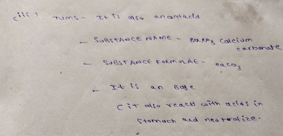 cir c ums - It is also an antacid SUBSTANCE NAME - Tare, calcium carbonate SUBSTANCE FORMULAE - cocoa It is an Bage cit also