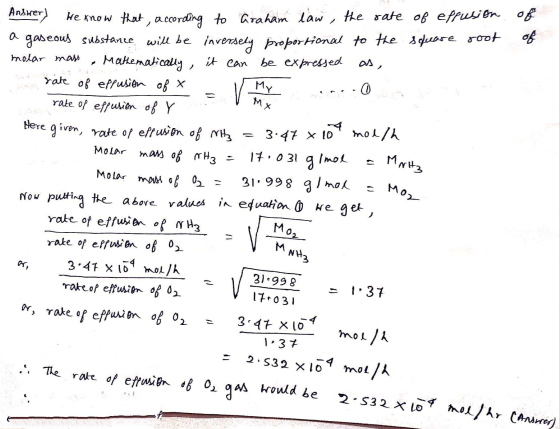 of of Answer) We know that, according to Araham law, the rate of effusion a gaseous substance will be inversely proportional