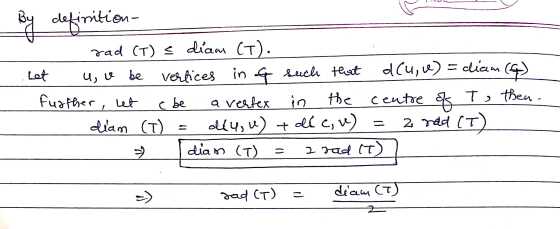 inition- S rad (T) e diam (T). het u, u be vertices in of such that d(u, e) = diam (G) Fuather, let a be a vertex in the cent