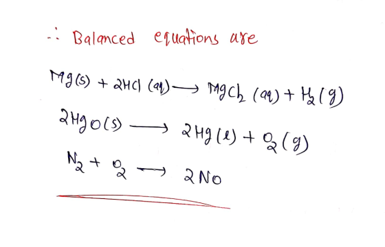 Balanced eq uations are Mg() aH ()- Mgch ()H9) RH9()(9) No