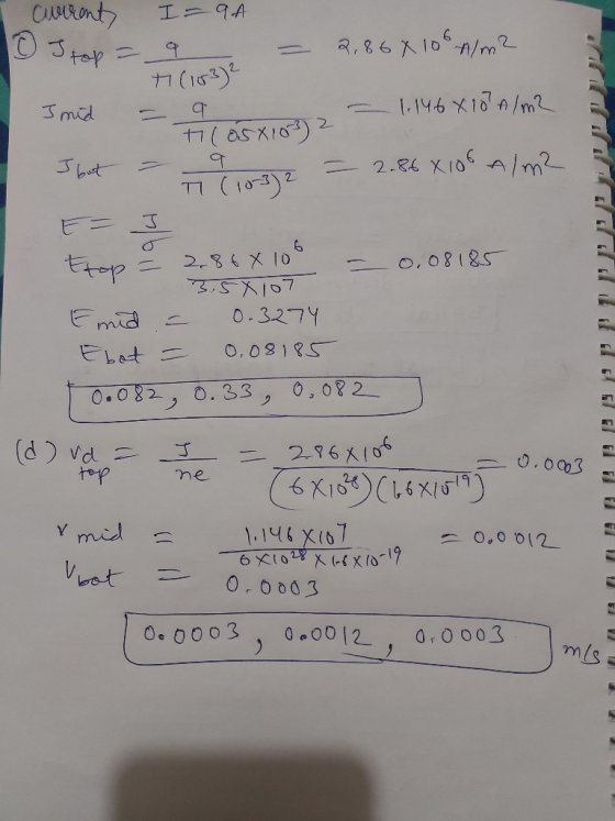 I current I=90 0 Itop = 9 - = 2,86 X 1067/m2 7 (103)2 = - 1.146810 A/m2 TOSX1032 I but = -9 312 = 2.86X106 Alm² I mid TW Etop