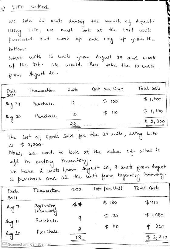 LIFO method 37 We. sold 22 Using LIFO, units the month of August. must look at the last units work up our way up from the pwe