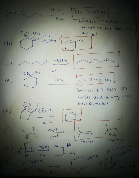 CH₃OH heat No Reaction because lo halide not ne active for Both SNI and EL II CHA Мt tiне CH b ) CH₂ SNG ICH3 SN2 NEt3 INo Re