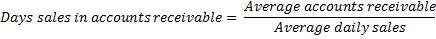 Average accounts receivable Days sales in accounts receivable = - Average daily sales