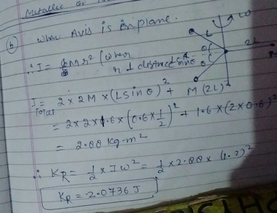 4 or Metallic Totat when Avis is on plane. & I - Jon 92 (where na clistnece sino at I = 2x2 MX (Lsino) + M (2177 - 2x2x4.6 x