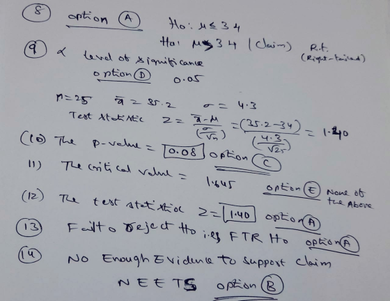 option q A Hoius 34 Ho! My 34 1 claim) Rt. tend of significance (Right-tailed) option 0.05 2= arm =25 az 35.2 Test statistic