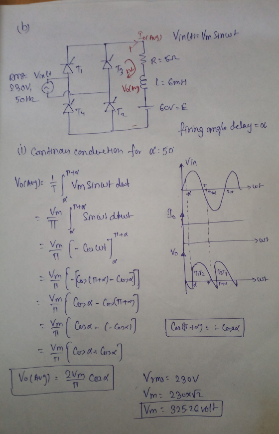 for Aug) Vineta Vm Sinut Rma. Vield At T2 ) }R: 62 0801, Soth 1 AT Vroue Lu 6mH AT I GOV=E firing angle delay = x (1) Contino