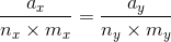 \frac{a_{x}}{n_{x}\times m_{x}} = \frac{a_{y}}{n_{y}\times m_{y}}