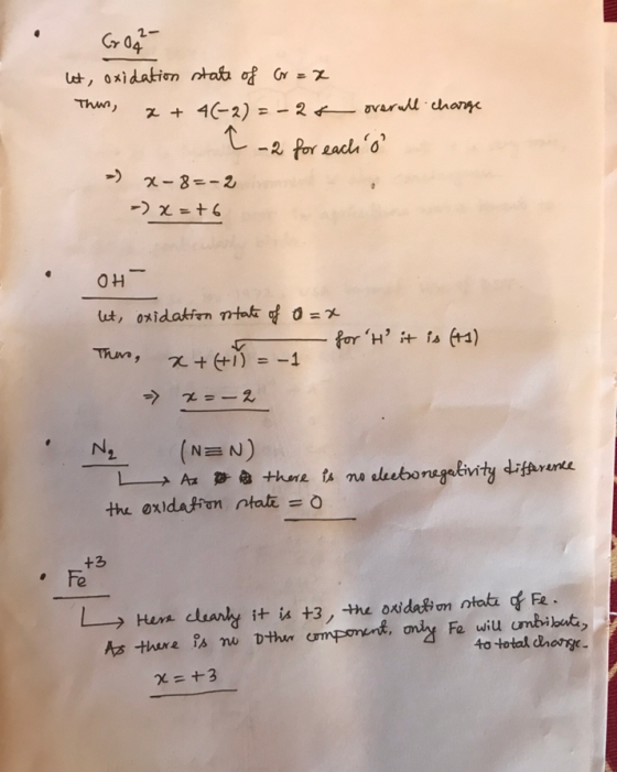 GOA- let, oxidation state of Gr=x Thus, x + 4(-2) = -2& overall charge I-2 for each o x-8=-2 => x=+6 OH let, oxidation rotate
