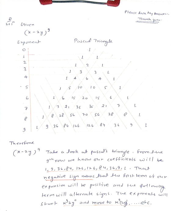 Please Rule My Answer. Thank you 0 som 9 briven (n-2y) Exponent Puscuul Tringle - 1 - 2 1 2 1 3 3 3 Լ 4 I 4 6 4 1 5 } 10 To 5