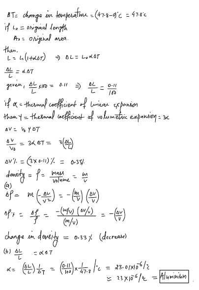 BT= change in temperatime = (17.8-9c = 47.8°C if to = original length original area. then, o(1+267) - DL= LOKAT L = LAT LEL
