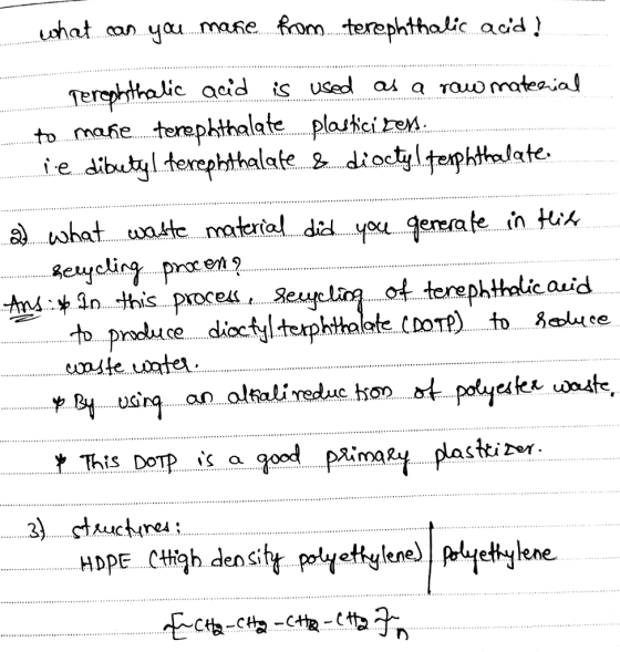 chat con yau mae from terephthalic acid) Te to mahe terephthalette plaskciten a what unkte material did you gerate ư tik te t
