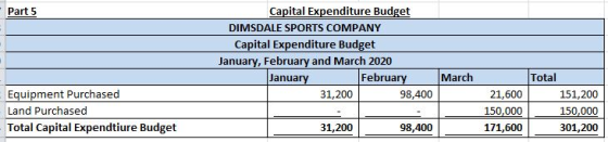 - Part 5 Capital Expenditure Budget DIMSDALE SPORTS COMPANY Capital Expenditure Budget January, February and March 2020 Janua