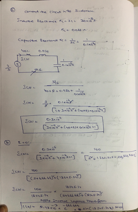Convent the cincut into s-domain. Inductive React ance & -si- 30x10 s. to nadron - art. t 0.03 - Capacitive Reactance XC - -