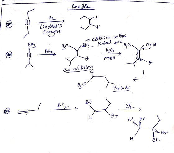 Anower Lindlars Catalynt hen Bitz addition at leas hinderd site MyQe3 . Naoh G H F Cin-addition her Produet P = Brys Bip )