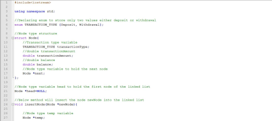 #include<iostream> using namespace std; //Declaring enum to store only two values either deposit or withdrawal enum TRANSACTI