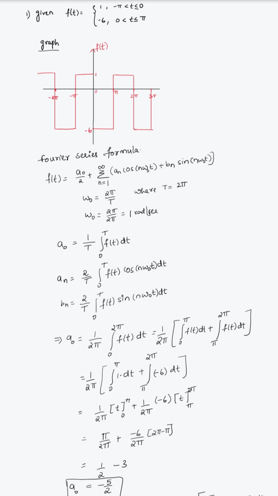 1,- TT <t<o is given 447= {:6 Osts graph aflt) -ah 2 TT 3T fourier series formula 90+ Ž (an cos (nuqt) + bn sin crust)) f(t)