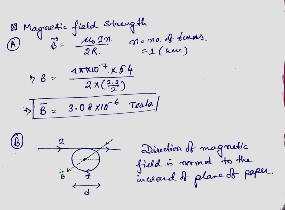n=no. of turns Magnetic field strength. Moan. 2R. =1 (here) 41610-7. x 5.4 2x(2:3) AIB 3.08x10-6 Tesla * B = B I 향 Direction