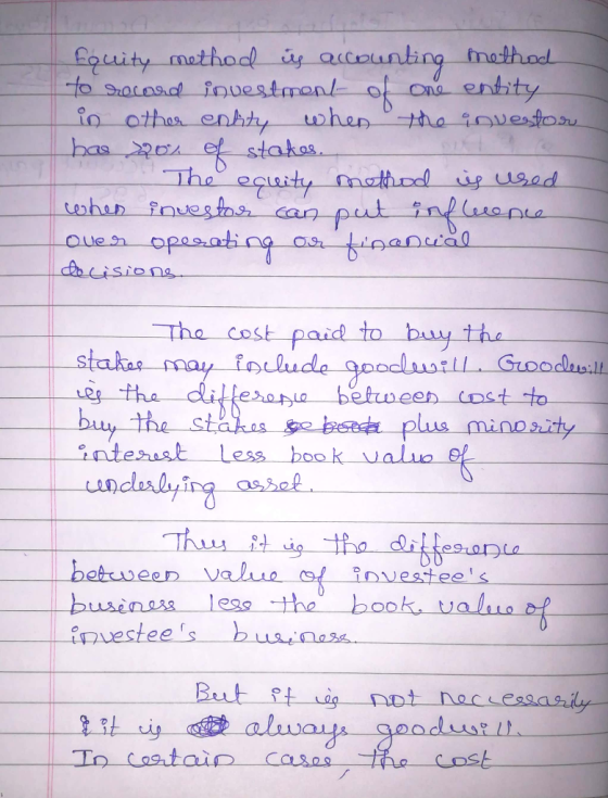 fouity method is accounting method to record investment of one entity in other entity when the investor has 20% of stakes. Th