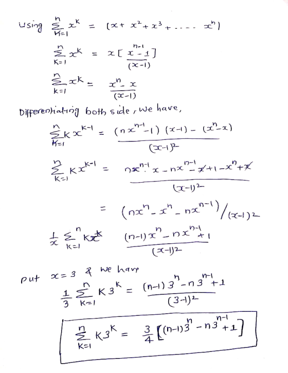 using Exk = (c+ x*+23+...th nol Differentialing both side, we have, @kocky - (noch-,) (-1) - ( 31) (3-112 0-1 - z Kn n . 1-na