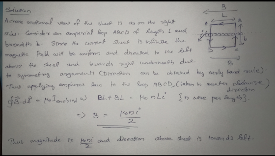 B А Solution A cross sectional view of the sheet is as on the right side. Consider as auspersial lep ABCD of lengths Land jop
