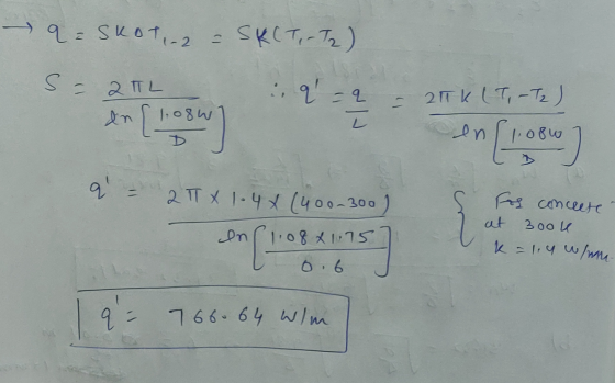 q=SKOT, 2 = SKCT, -T2) s = 2 TL an 1.08w :,q! 211K (T-T₂ ) = q I en 1.08w [t al at 2 TX 1-4X (400-300) Inf1.08 x 1.75 0.6