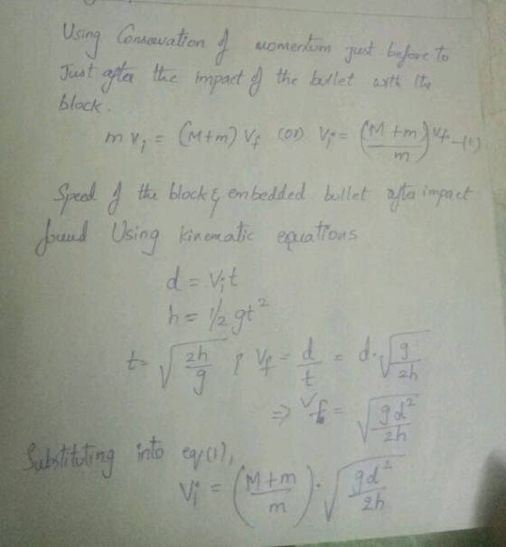 Using Consauation womerlom just befe to the impact the bullet at t gta block Jest m v, (Mtm) V co VMtm1 Specd the block& en b