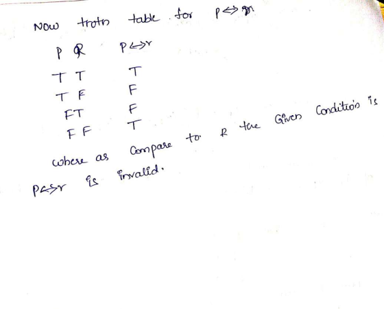 table for pen Now troth Plor T TT T F FT F Given Condition is T the EF to Compare to where as invalid. Øs pasr