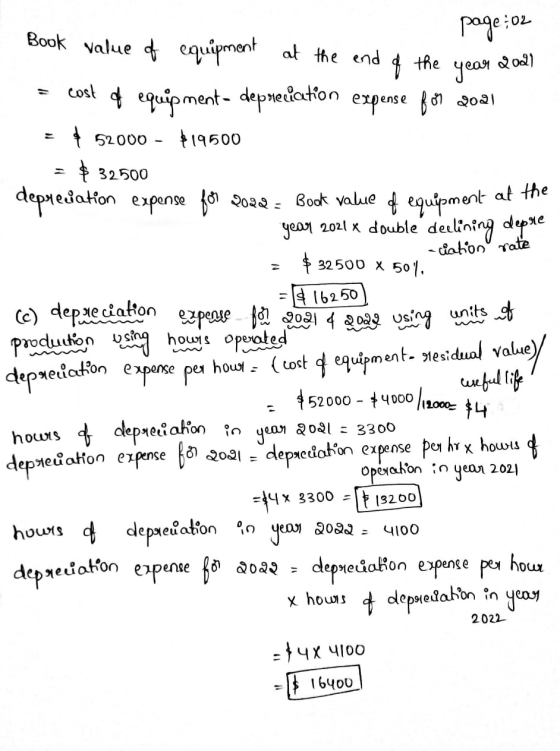 page:02 the 2021 at the - ciation rate Book value of equipment at the end of year cost of equipment- depreciation expense for