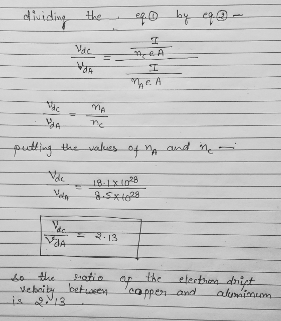 dividing the eq. by eq. - Vdc 또 net Ada IA I me Vdc NA no putting the values of NA and insi Vde Vela 18.1 x 1028 8.5x1928 Vdc