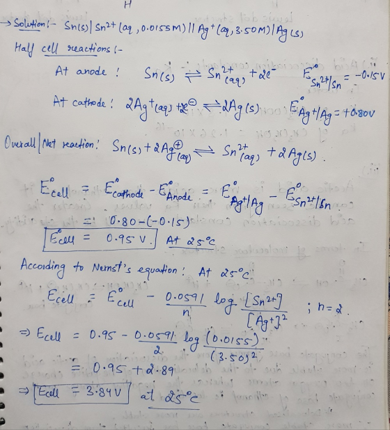 Hall cell seactions (- At anode Sns 0 2+ ご 0.80-(-0.ls).. 915 Acconding o Nemáts esuaution At d n. 0.9. Std. 87 .