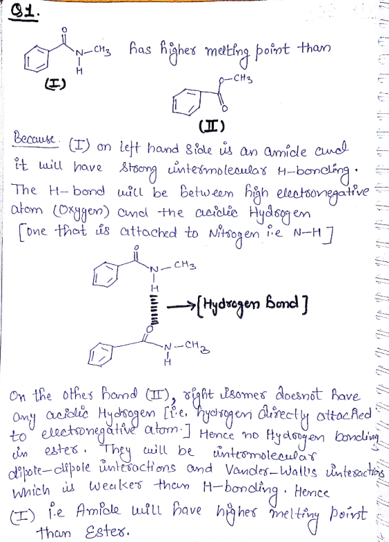 Fas fghes melting poimt tham .CH3 H CH3 (II) Because (I)an lett hoand 8iole is a amide Cund t ui have Stoong intesmoleoulas H