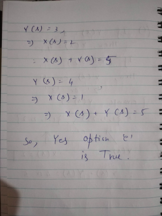Y (1) 3 = X(0)=2 X (8) + V (0) = 5 Y (8) = 4 3 X (0) = 1 7) X (s) + Cs) = 5 so, Yes option & is True