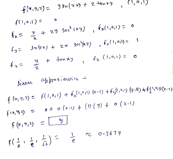 (1,0,19 fix, 9,2)= ln(2x) + 2 tanxy f(1,01) fal1,0,12 = 0 - fx = y + zy sec? ny) sec (2) fx(1,0,1)= t Zo fy= Intax) + + tunay