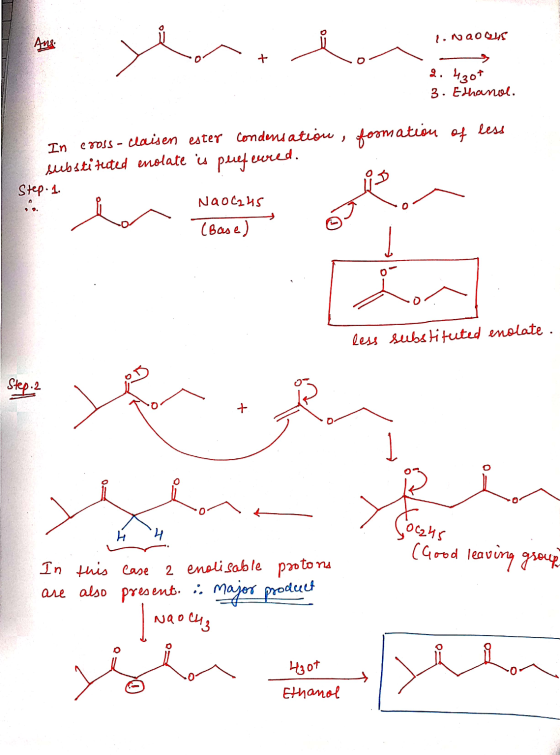 Ane ů I. NOQOYS 2.4307 3. Ethanol. less of , formation In cross - Claisen ester Condensation substituted enolate is perfevere