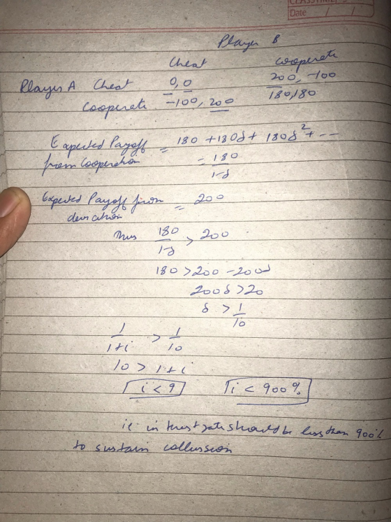 Date Player B Cheat 0 0 woperete 200 700 180180 Playes A chest cooperate 100, 200 180 +18 08+ 1808² 180 Eapered layoff frem c