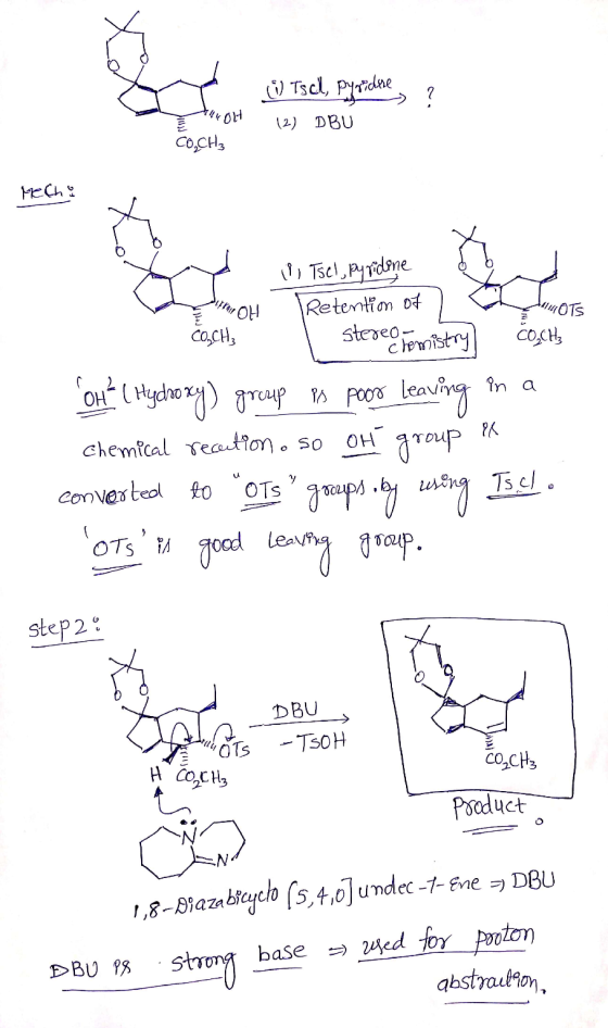 (1) Tscl, pyridere 12) DBU ? not CO₂CH₃ Mecha 6 T Y Tsel, pyridone MOH TRetention of OTS CO„CH stereo hemistry) CO,CH3 OH (