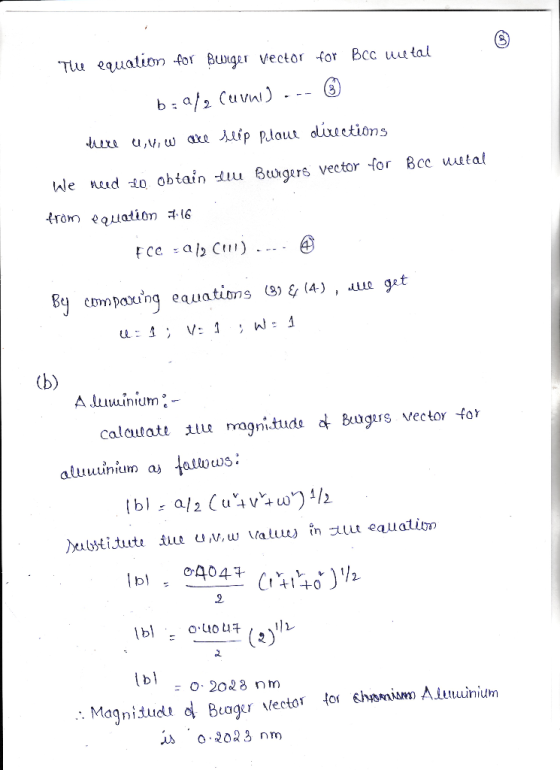 The equation for Burger vector for Bcc urtal bị ai Cu Val).- 3) bere U,V, w are slip Plane directions Bwigers vector for Bcc