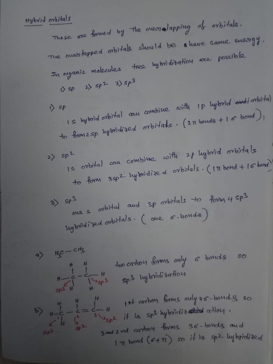 Hybrid orbitals These are formed by the one ora lapping of orbitals. The ower lapped orbitals should be shave same energy. In