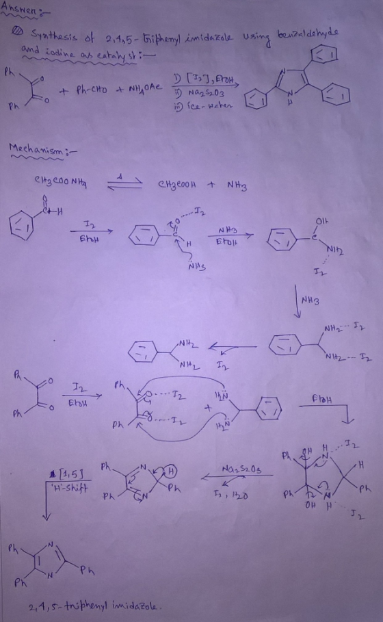 AnsNen 必 Synthesis f 2,4,5-5ithemyl imidazale amd iadine s eahahy sh bental dehyda using Ph NHOAE Nan s203 + Phreto fca wehen