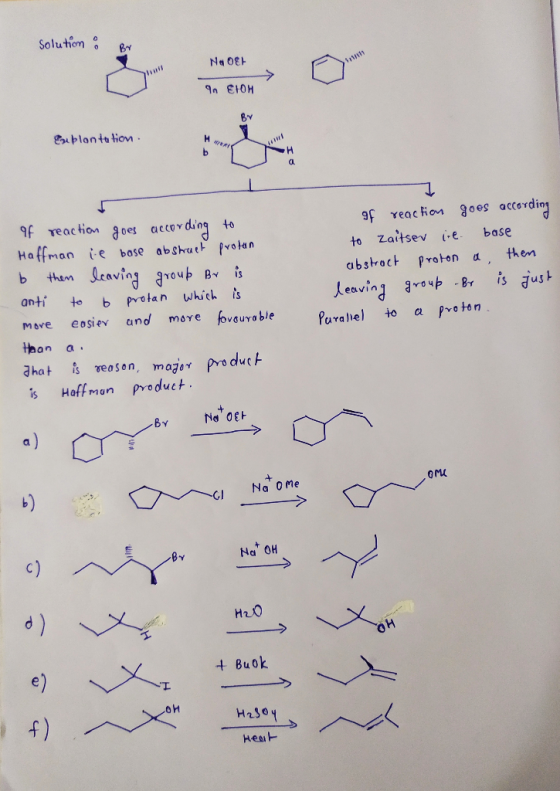 solution : NoOEH 9η ειΗΟΗ En blontation of reaction goes according to Zaitsev i.e. base abstract proton a, then leaving group