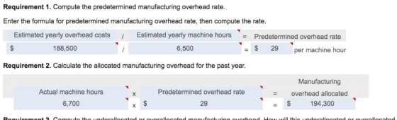 Requirement 1. Compute the predetermined manufacturing overhead rate. Enter the formula for predetermined manufacturing overh