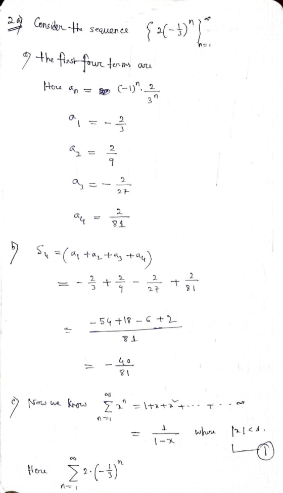 Consider the sequence $31-7 9 the first four terms are net Here an = (-1). 2 3n (-1). - 2 نيا 2 a 9 2 27 au 81 Su =(a ta ta