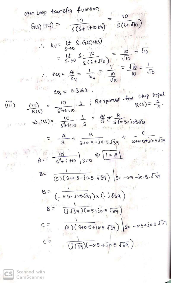 open Loop transfer function tillo 10 ve Gle) HOB) s(s+ itlokn) S($+Sio Vio s(S+ UTO) = STO Sio Vio ku kra It S. Gus) hes) Sto