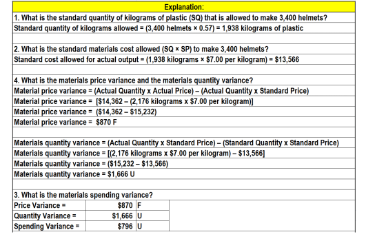 Explanation: 11. What is the standard quantity of kilograms of plastic (SQ) that is allowed to make 3,400 helmets? Standard q