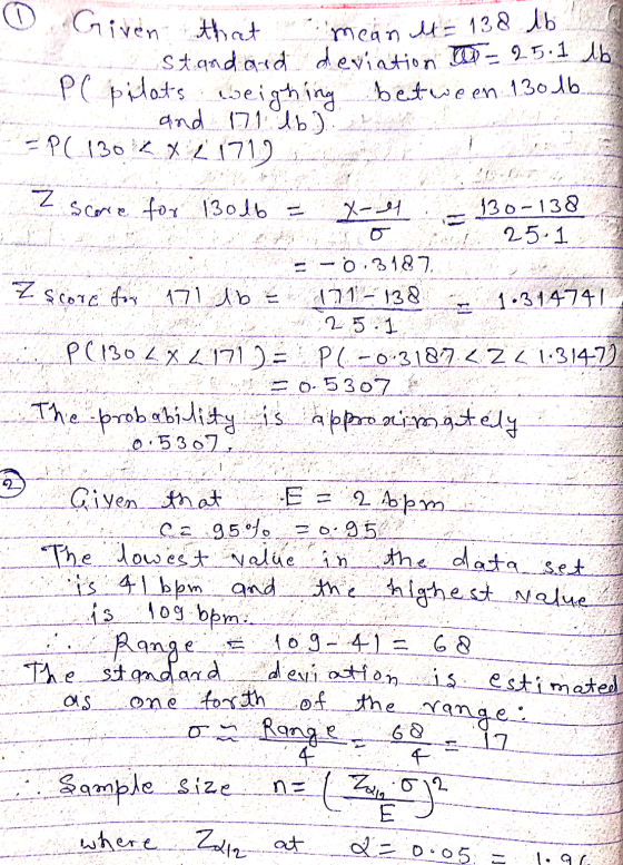 mean It = 138 lb Given that Standard deviation =25.1 lb PC pilots wei leighing between 13016 and 171 lb) - P(130 2 X 2 171 Z