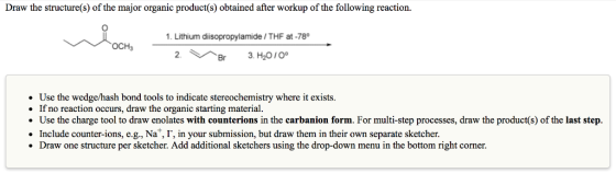 Draw the structure(s) of the major organic product(s) obtained after workup of the following reaction. OCH 1. Lithium diisopr